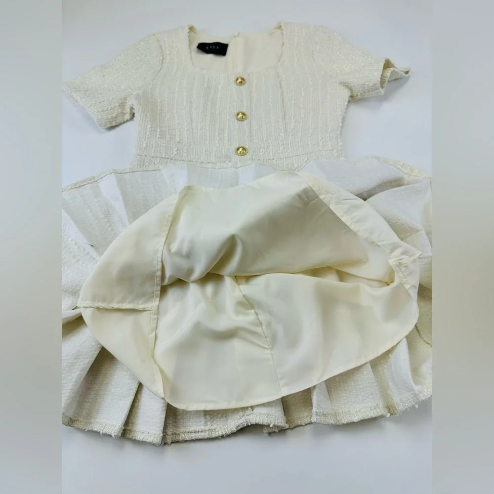 Yayi Boutique cream Boucle mini dress Small pleated peplum  Old Money - Picture 7 of 11